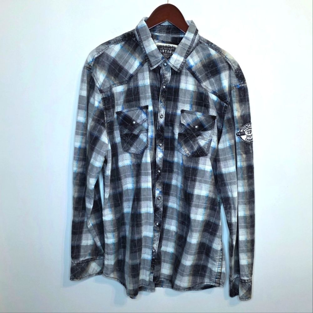 Bke Vintage Black Gray Relaxed Fit Pearl Snap Button Up Size XL